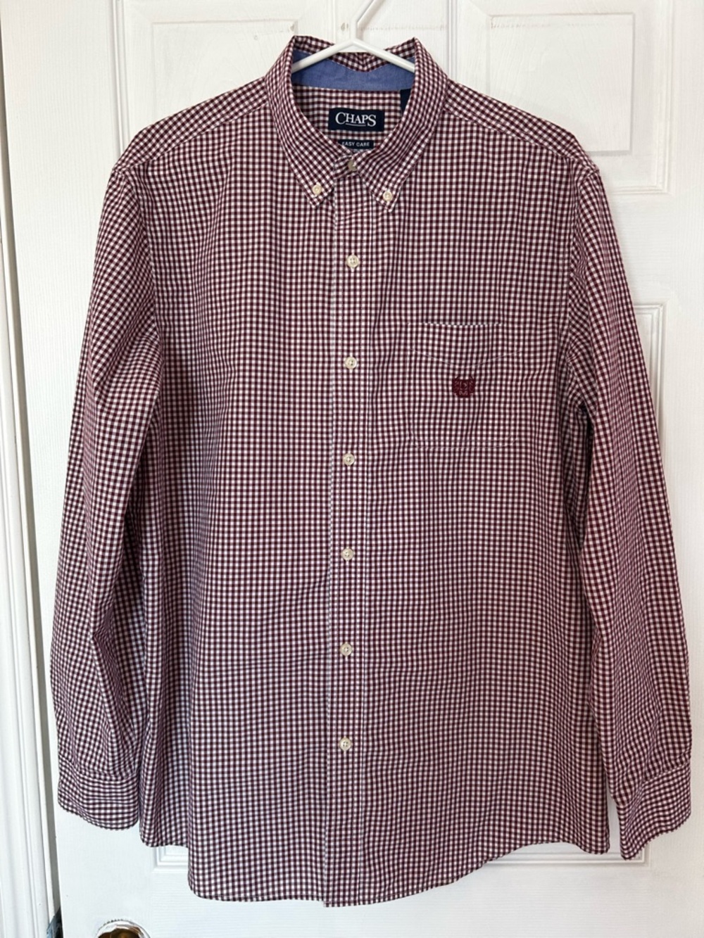 Chaps Men's Burgundy and White Gingham Button-Down Shirt